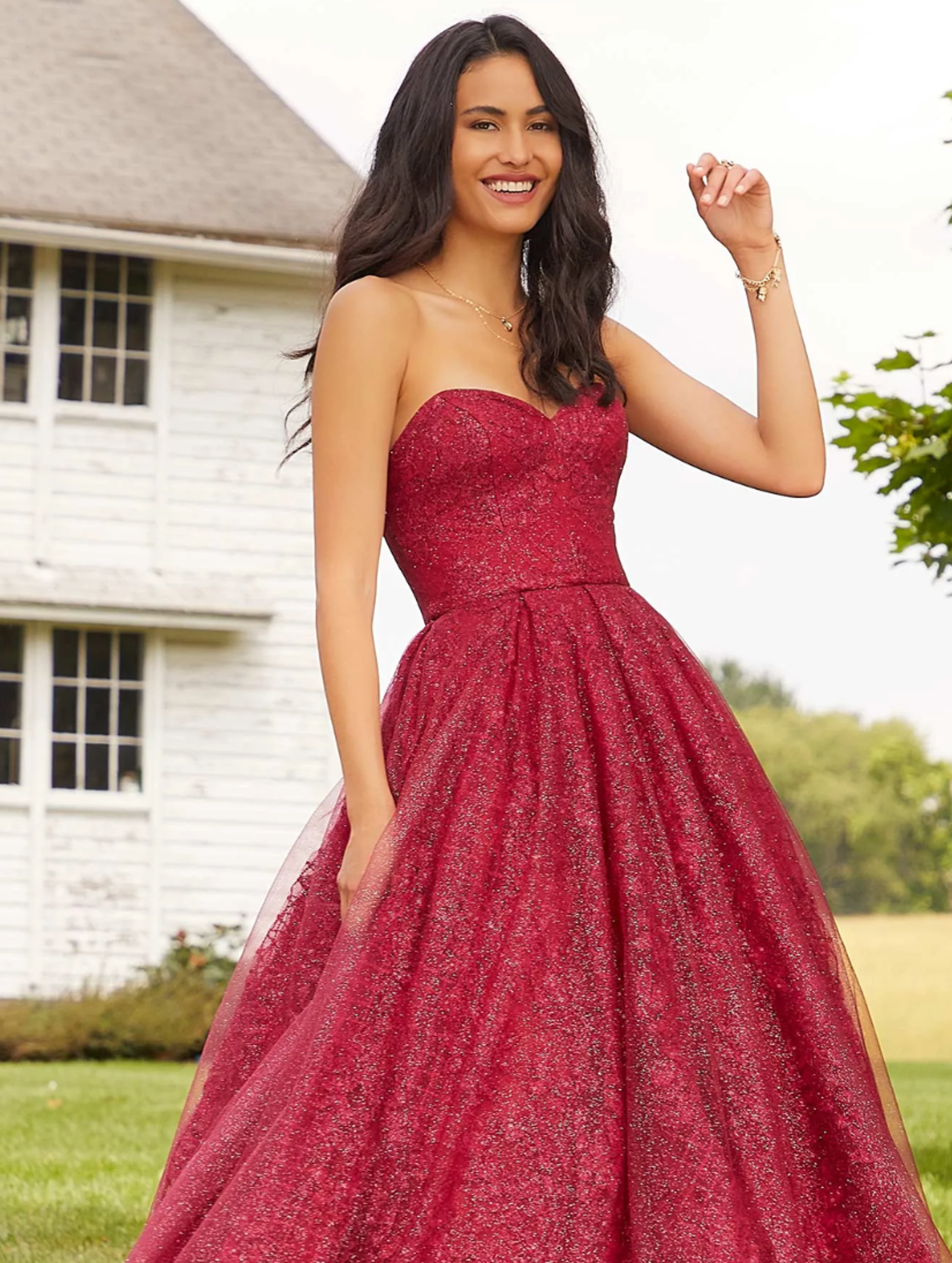 Model wearing a Morilee prom dress